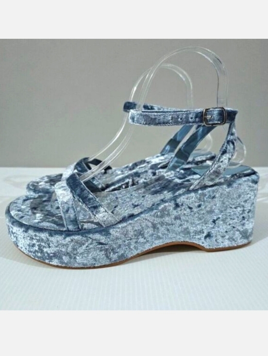 Jeffrey Campbell Shoes - Jeffrey Campbell Activate Platform Sandal Womens 8 Blue Crushed Velvet Heels NEW